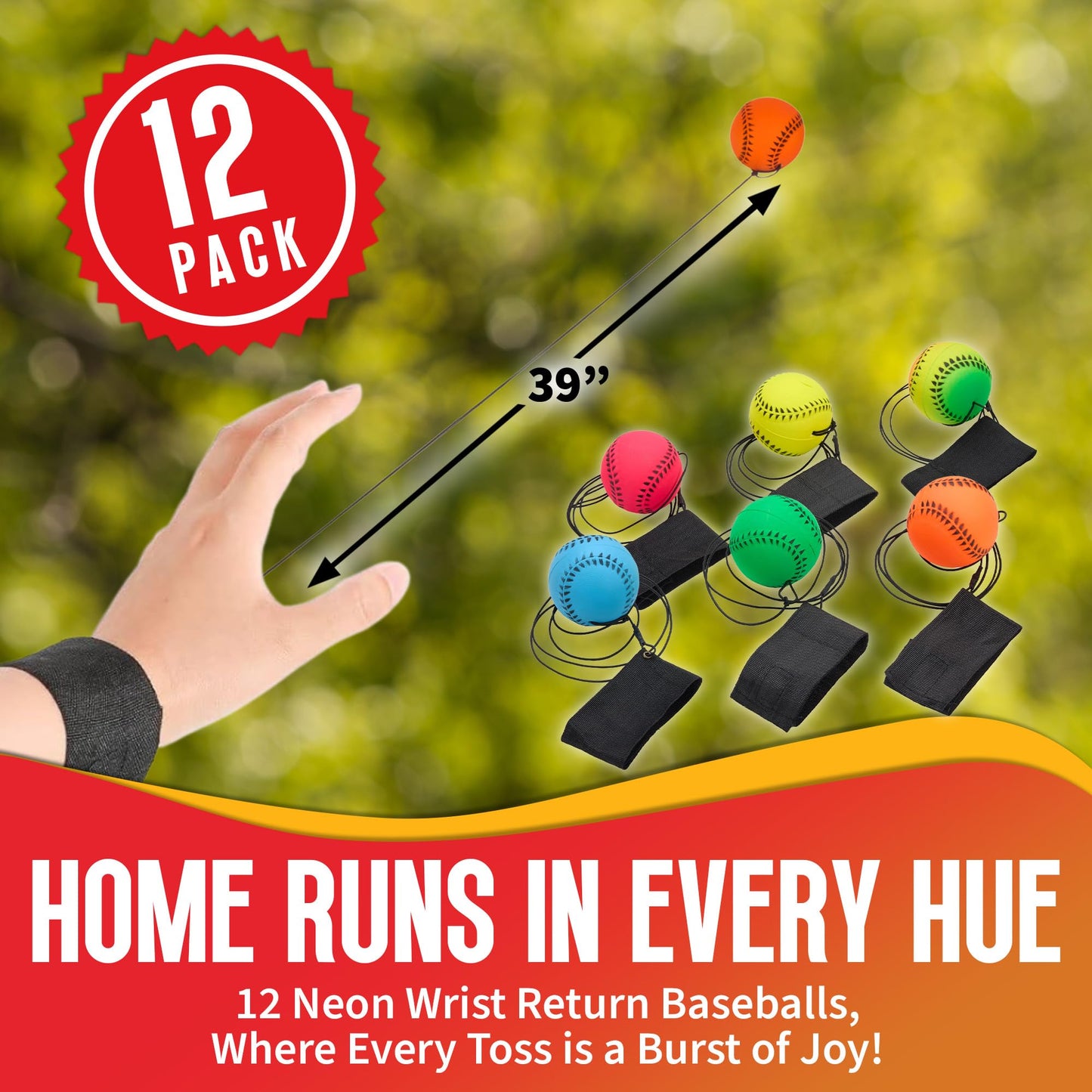 Playbees Neon Reactive Wrist Baseballs – 12 Pack for Kids’ Outdoor Practice