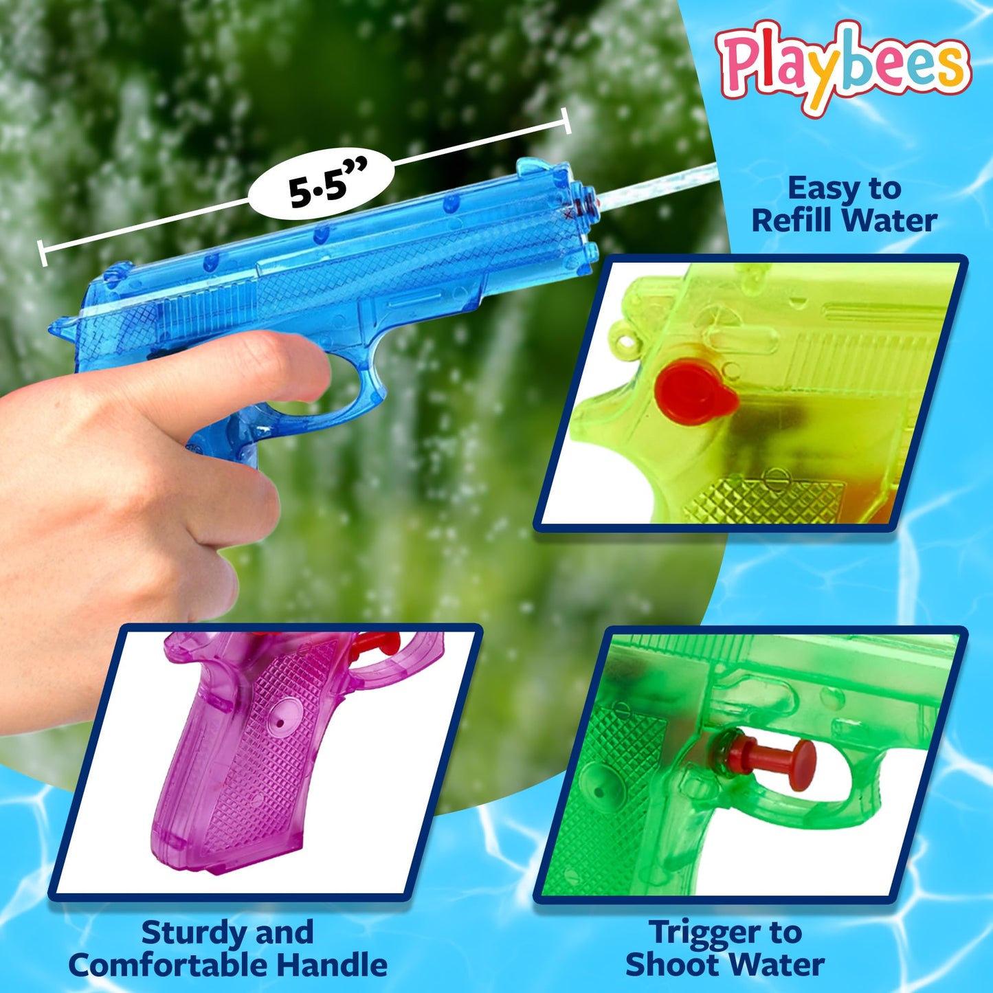Playbees Water Blasters 6-Inch, 24 Pack – Assorted Colors