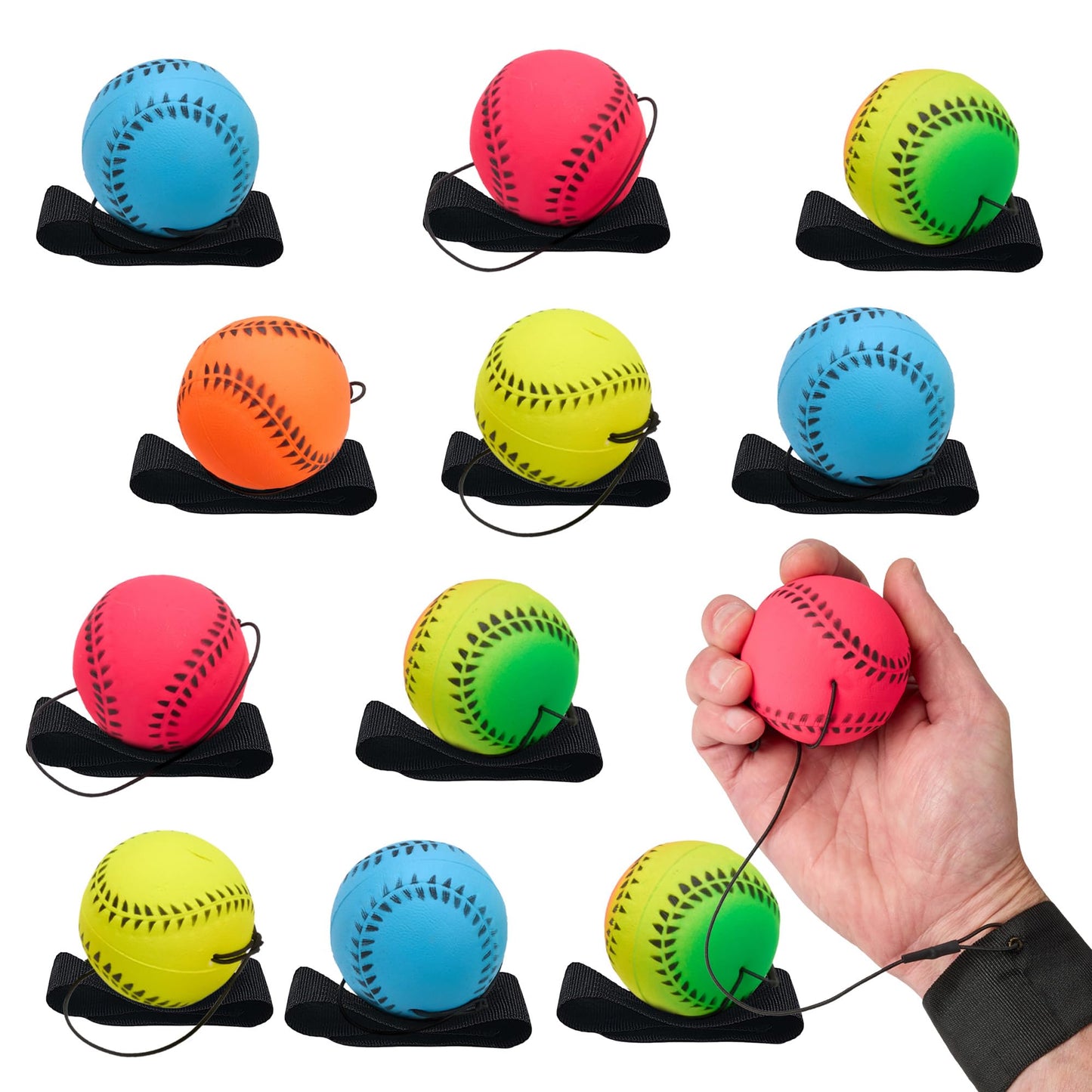 Playbees Neon Reactive Wrist Baseballs – 12 Pack for Kids’ Outdoor Practice