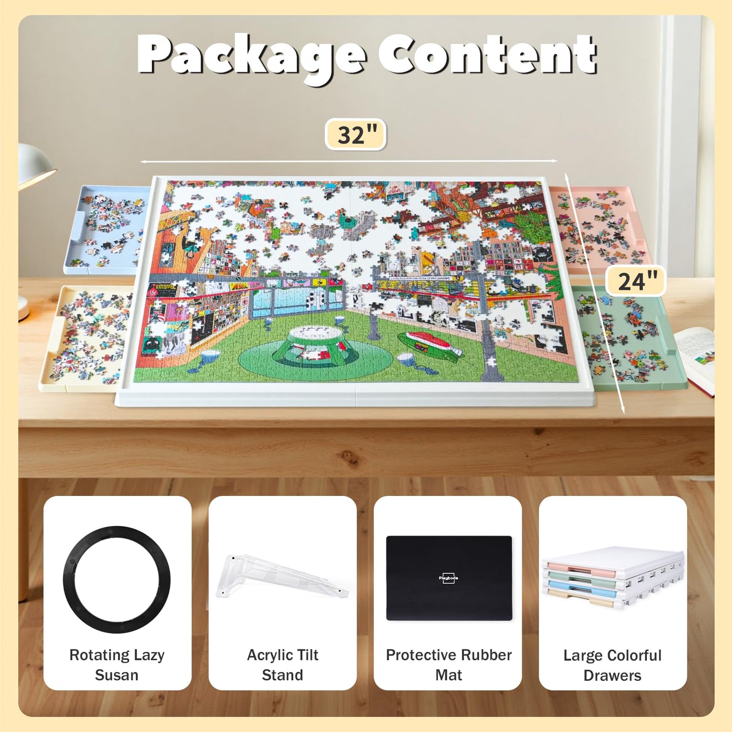 Playboda 2-in-1 Rotating & Tilting Puzzle Board – 32x24, 1500-Piece