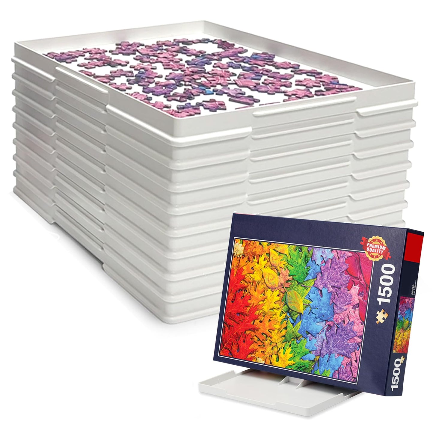 Playboda 9-Pack Puzzle Sorting Trays with Lid Stand – 11x9, Stackable for 1000–1500 Piece Puzzles