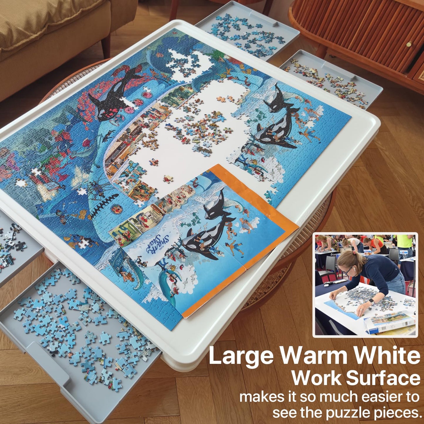 Playboda 1500-Piece Rotating Puzzle Board with Drawers & Cover — 35x27 in