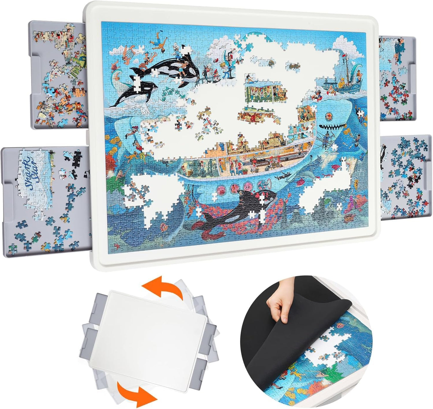 Playboda 1500-Piece Rotating Puzzle Board with Drawers & Cover — 35x27 in