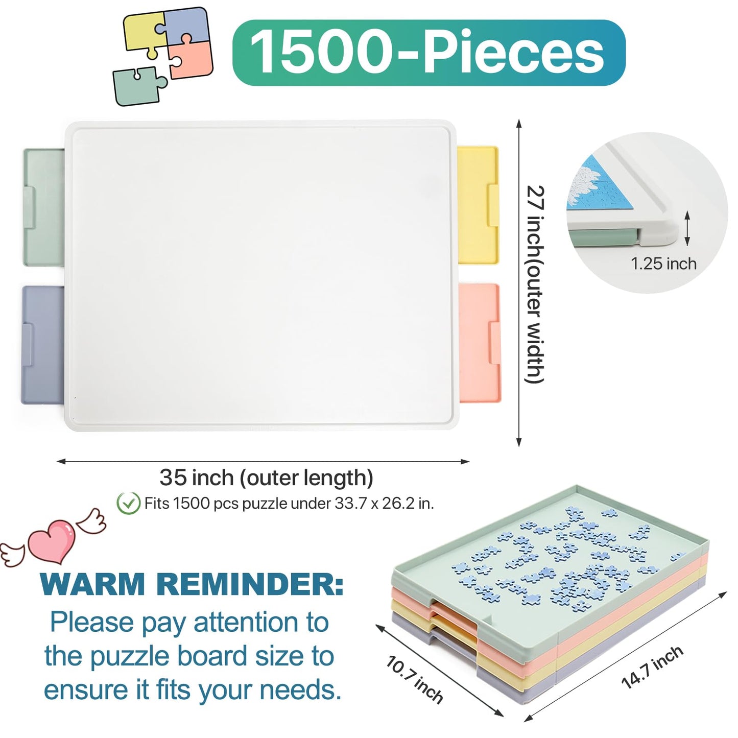 Playboda 1500-Piece Rotating Puzzle Board with Drawers & Cover – 35x27 in
