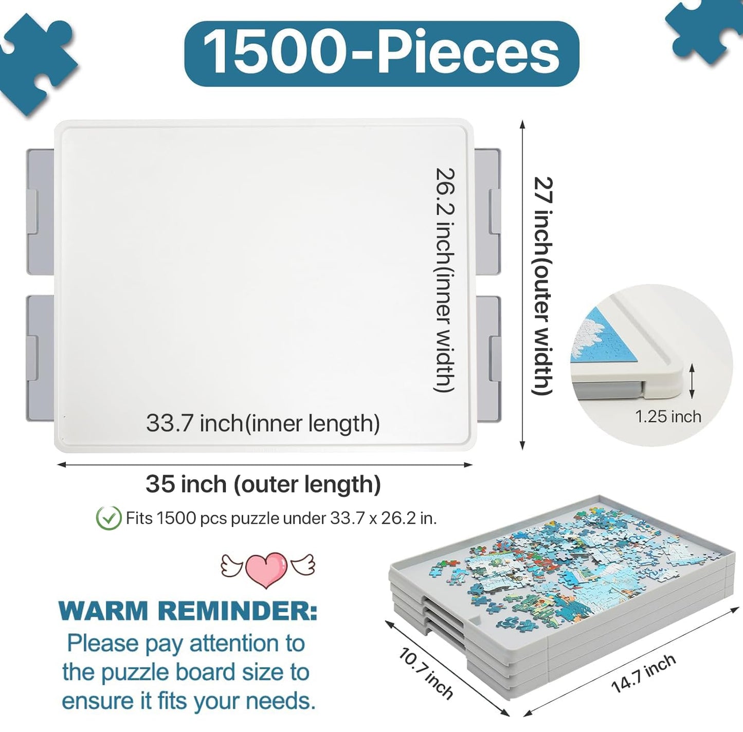Playboda 1500-Piece Rotating Puzzle Board with Drawers & Cover — 35x27 in