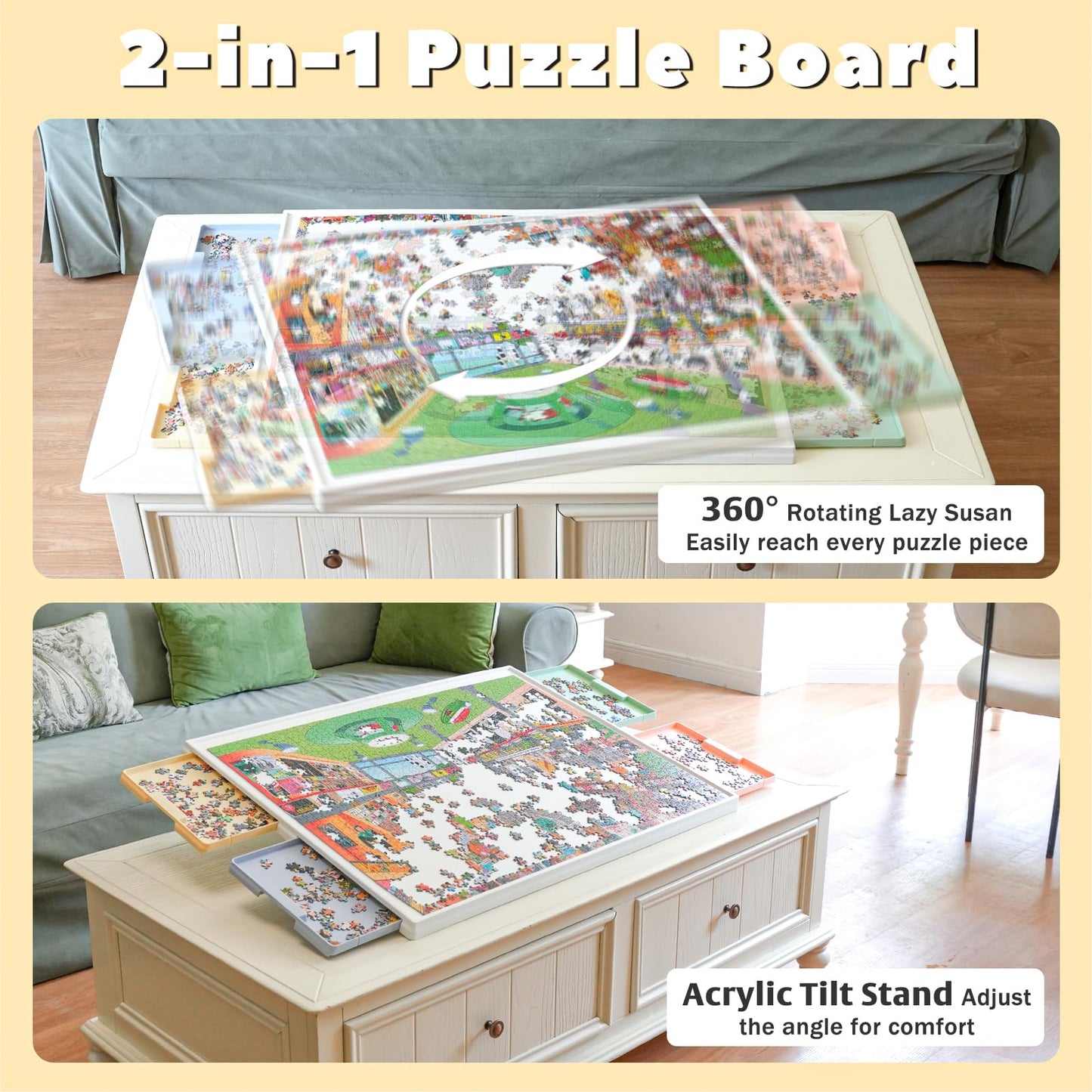 Playboda 2-in-1 Rotating & Tilting Puzzle Board – 32x24, 1500-Piece