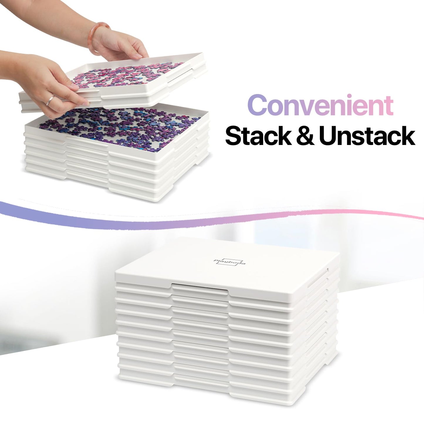 Playboda 9-Pack Puzzle Sorting Trays with Lid Stand – 11x9, Stackable for 1000–1500 Piece Puzzles