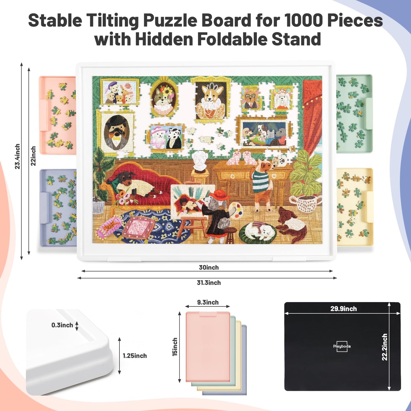 Playboda 1000-Piece Tilting Puzzle Board (30x22) – 4 Drawers, Protective Mat, Built-In Stand