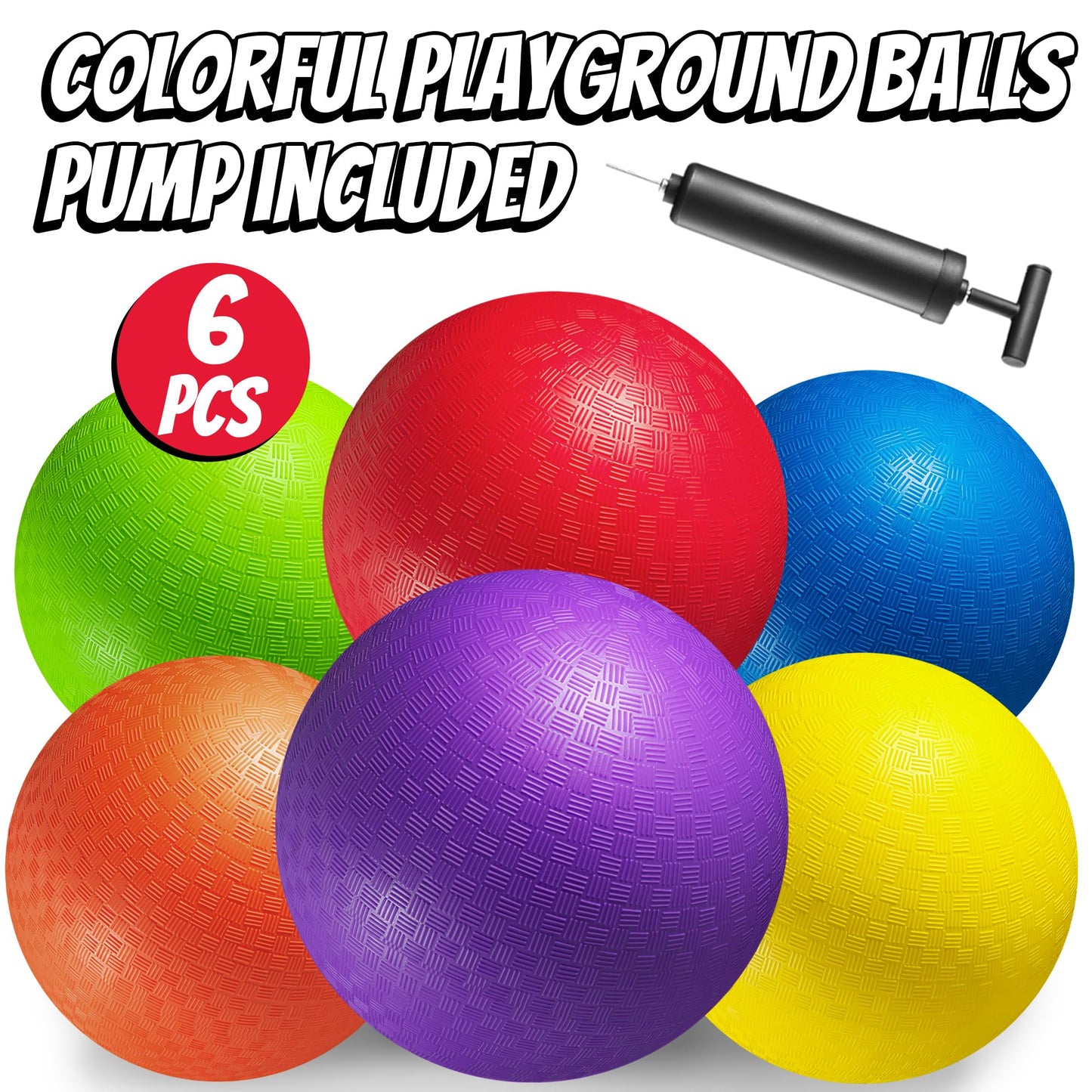 PlayBolt 10-Inch Kickball Playground Balls – Pack of 6 with Hand Pump