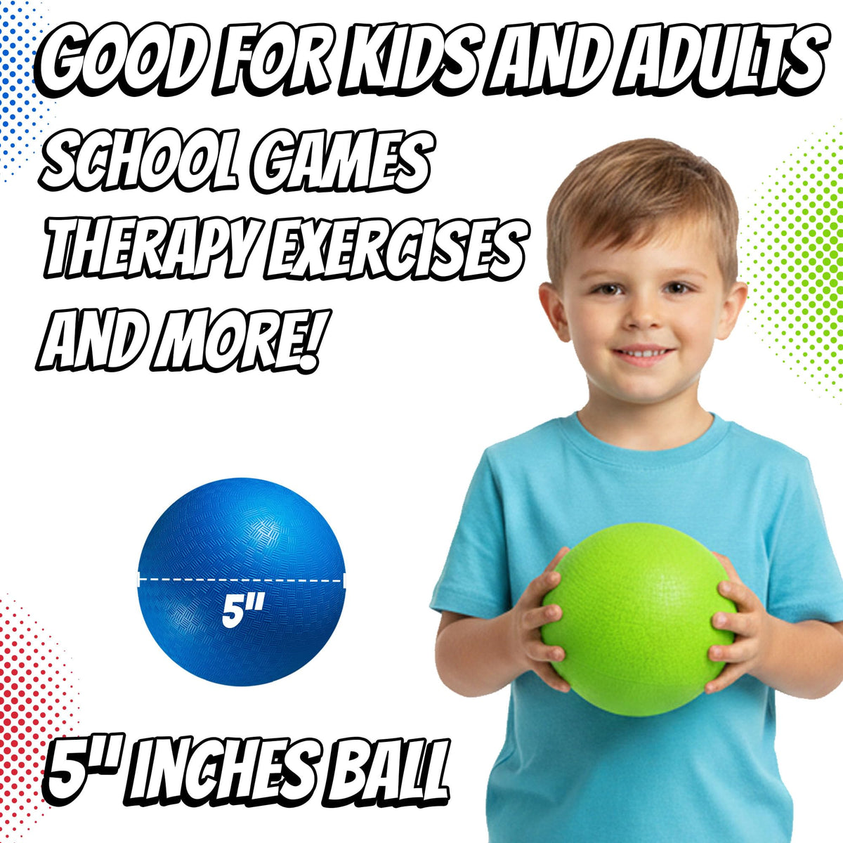 PlayBolt 5” Playground Balls — 6 Pack with Pump for Four Square, Dodgeball, Gym & Backyard