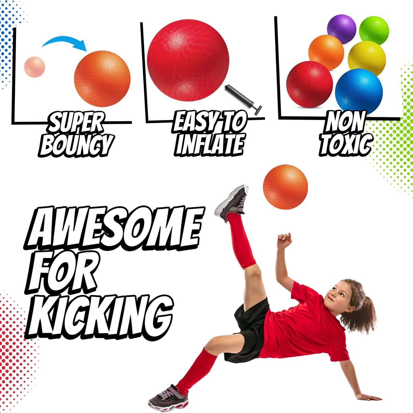 PlayBolt 8.5-Inch Playground Balls – Pack of 6 | Indoor & Outdoor Kickball, Dodgeball