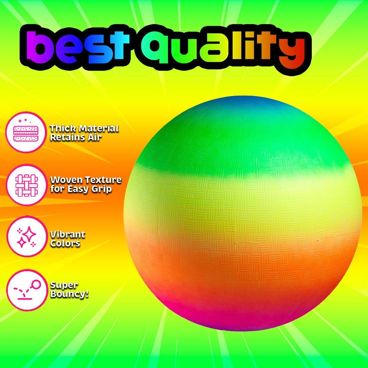 PlayBolt Rainbow Playground Balls - 8.5-Inch (Pack of 4) | Indoor & Outdoor Play