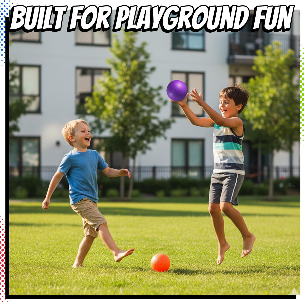 PlayBolt 5” Playground Balls — 6 Pack with Pump for Four Square, Dodgeball, Gym & Backyard