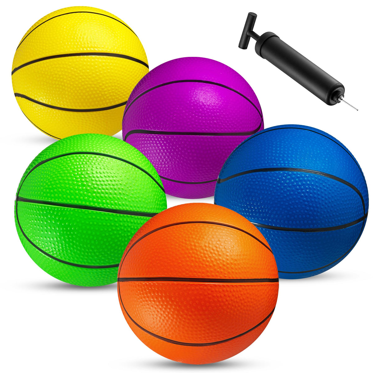PlayBolt Mini Basketball Set 6-Inch, 5 Pack with Hand Pump