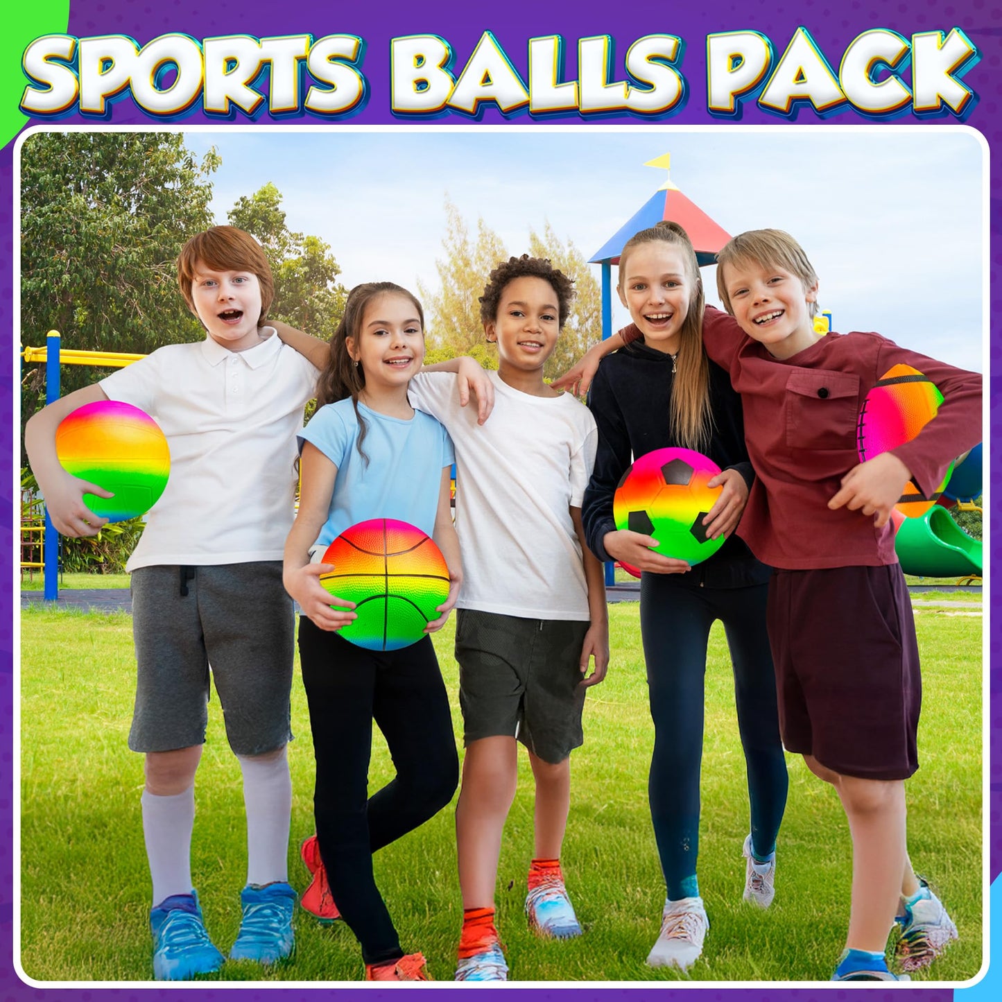 PlayBolt Rainbow Sports Balls for Kids & Toddlers – 4-Pack (8.5-Inch Neon Set)