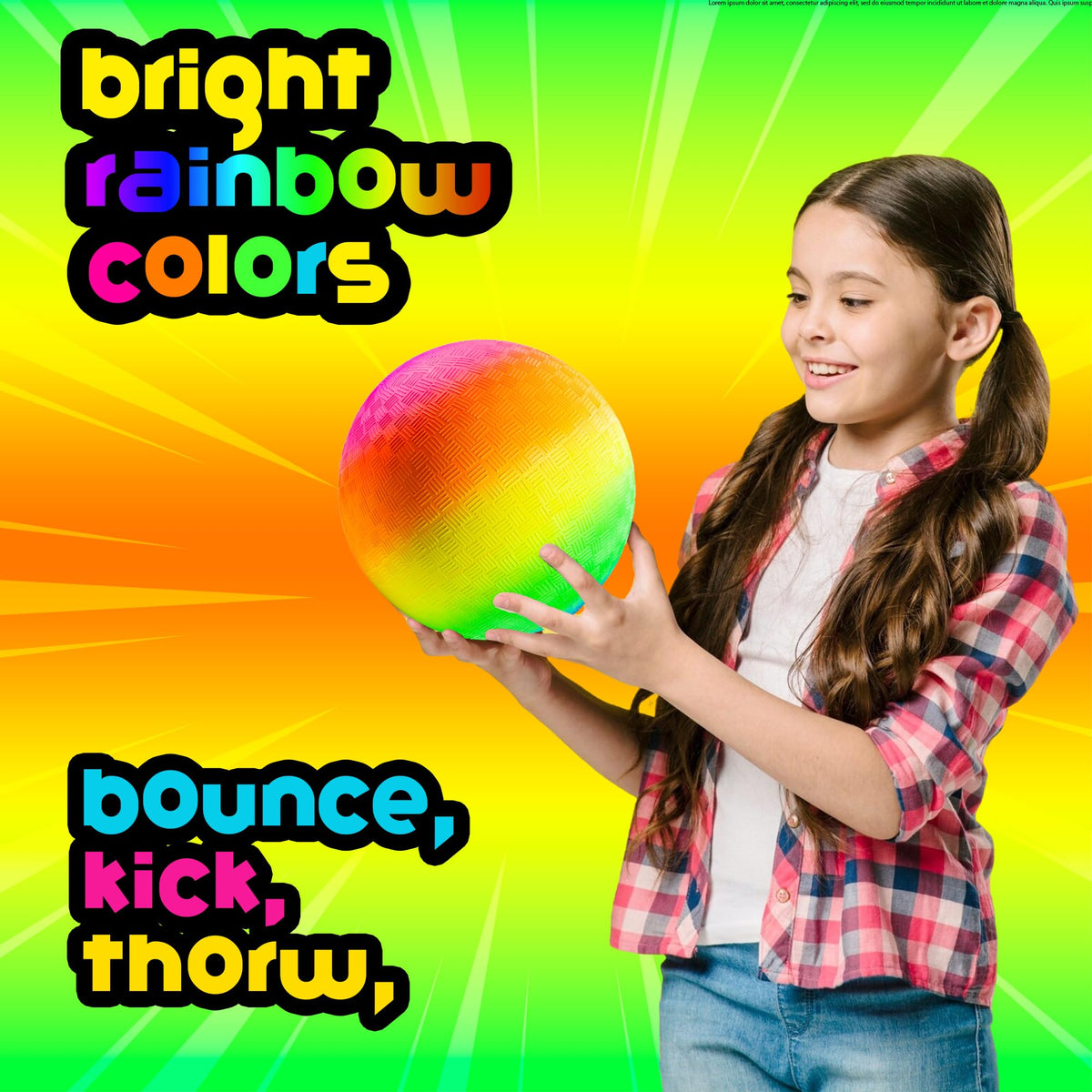 PlayBolt Rainbow Playground Balls - 8.5-Inch (Pack of 4) | Indoor & Outdoor Play