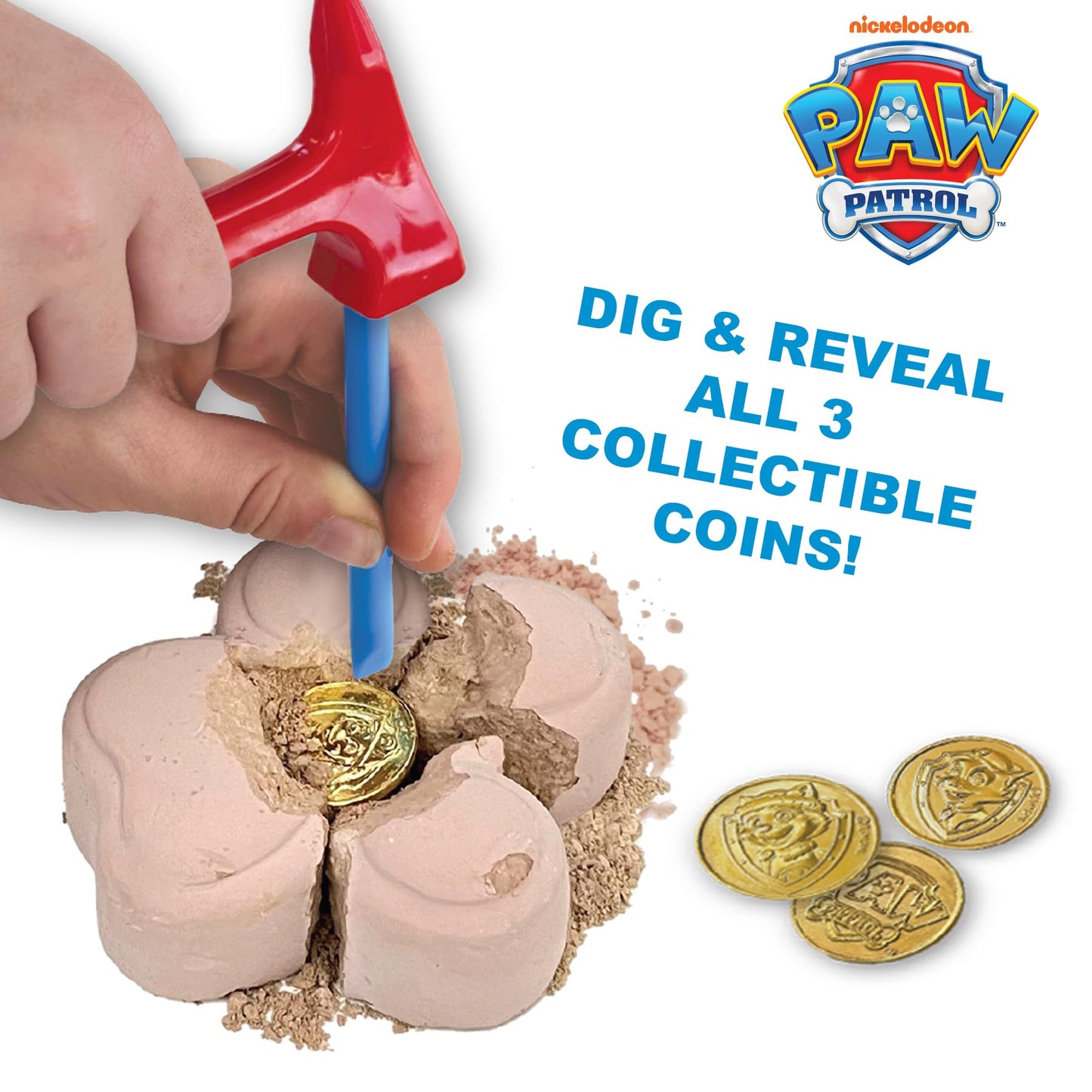 Playful Minds PAW Patrol Dig-Up Treasures Kit – 3 Blocks, Hidden Coins, Tools & Magnifier (Ages 6+)