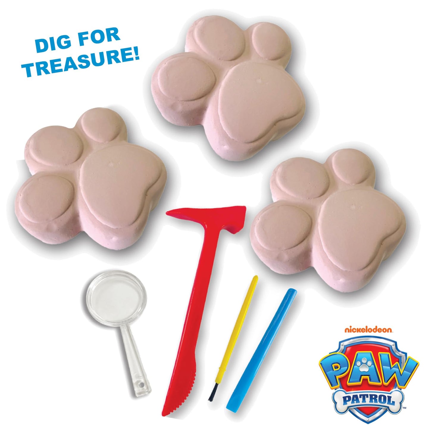 Playful Minds PAW Patrol Dig-Up Treasures Kit – 3 Blocks, Hidden Coins, Tools & Magnifier (Ages 6+)