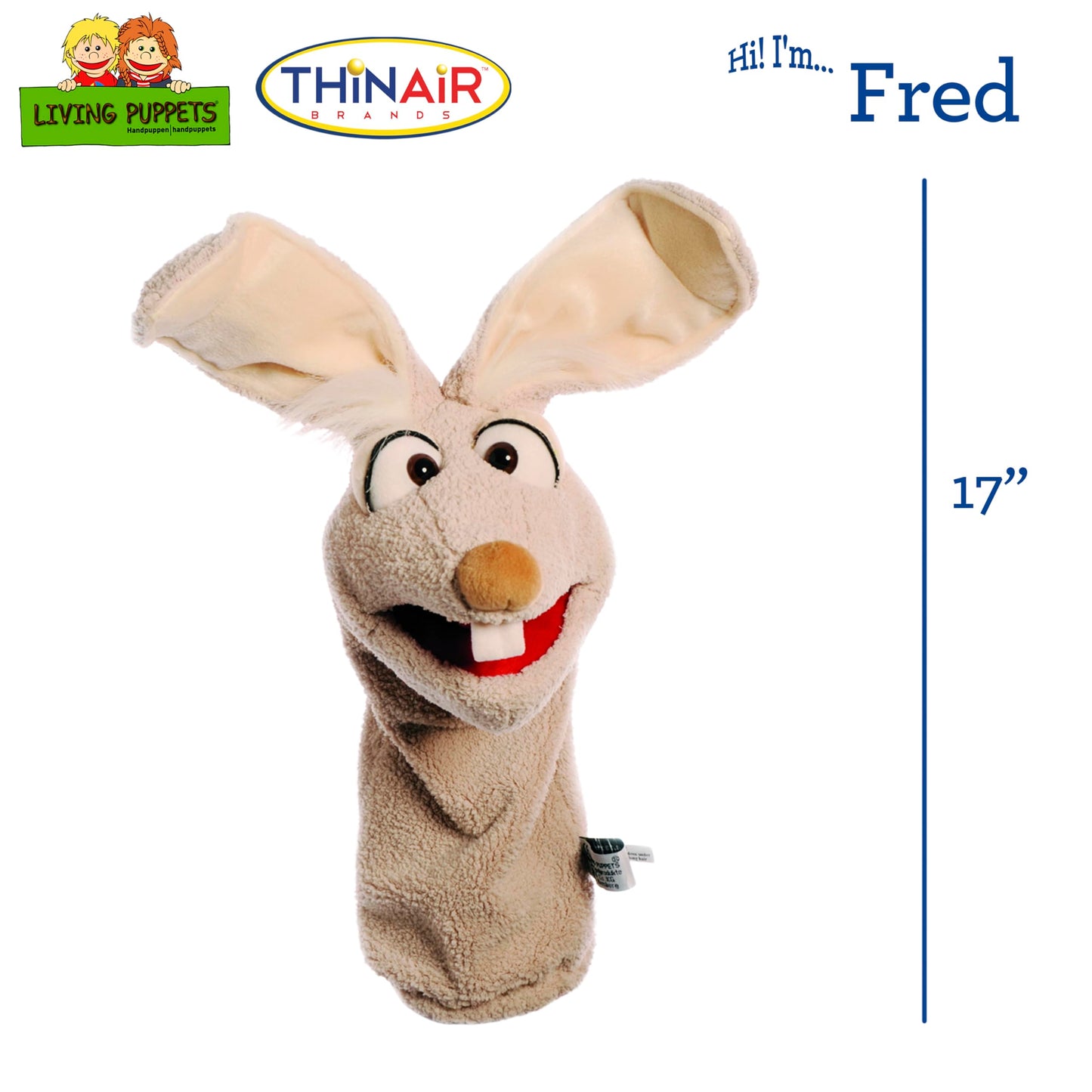 Playful Minds Living Puppets Fred the 17-Inch Rabbit Hand Puppet | Plush Educational Toy