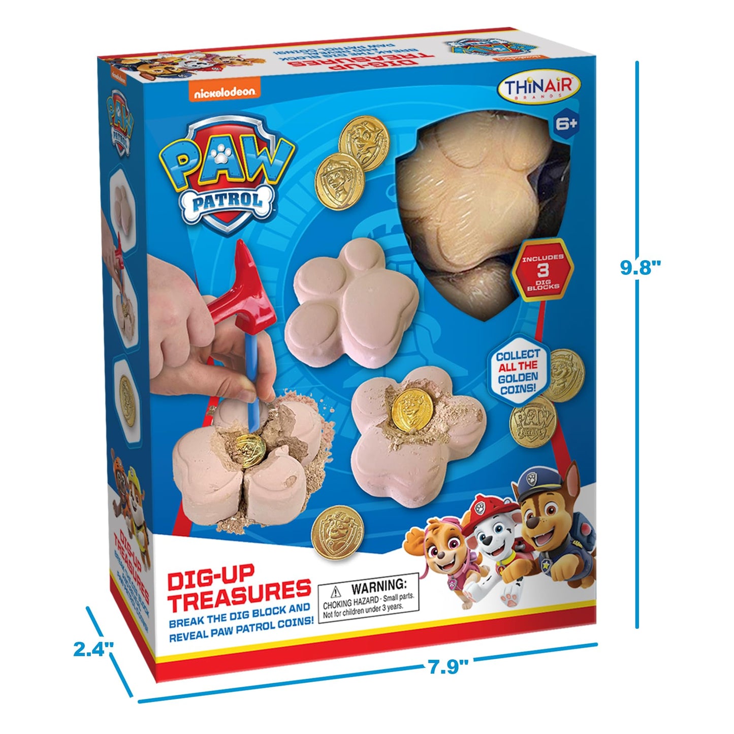 Playful Minds PAW Patrol Dig-Up Treasures Kit – 3 Blocks, Hidden Coins, Tools & Magnifier (Ages 6+)