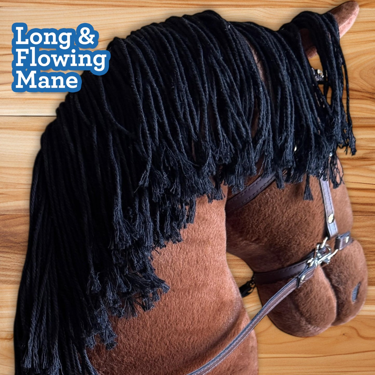 Playful Minds Large Hobby Horse for Kids and Adults – Show Quality with Rhinestone Bridle, Removable Reins, and Long Mane (Bay Brown)