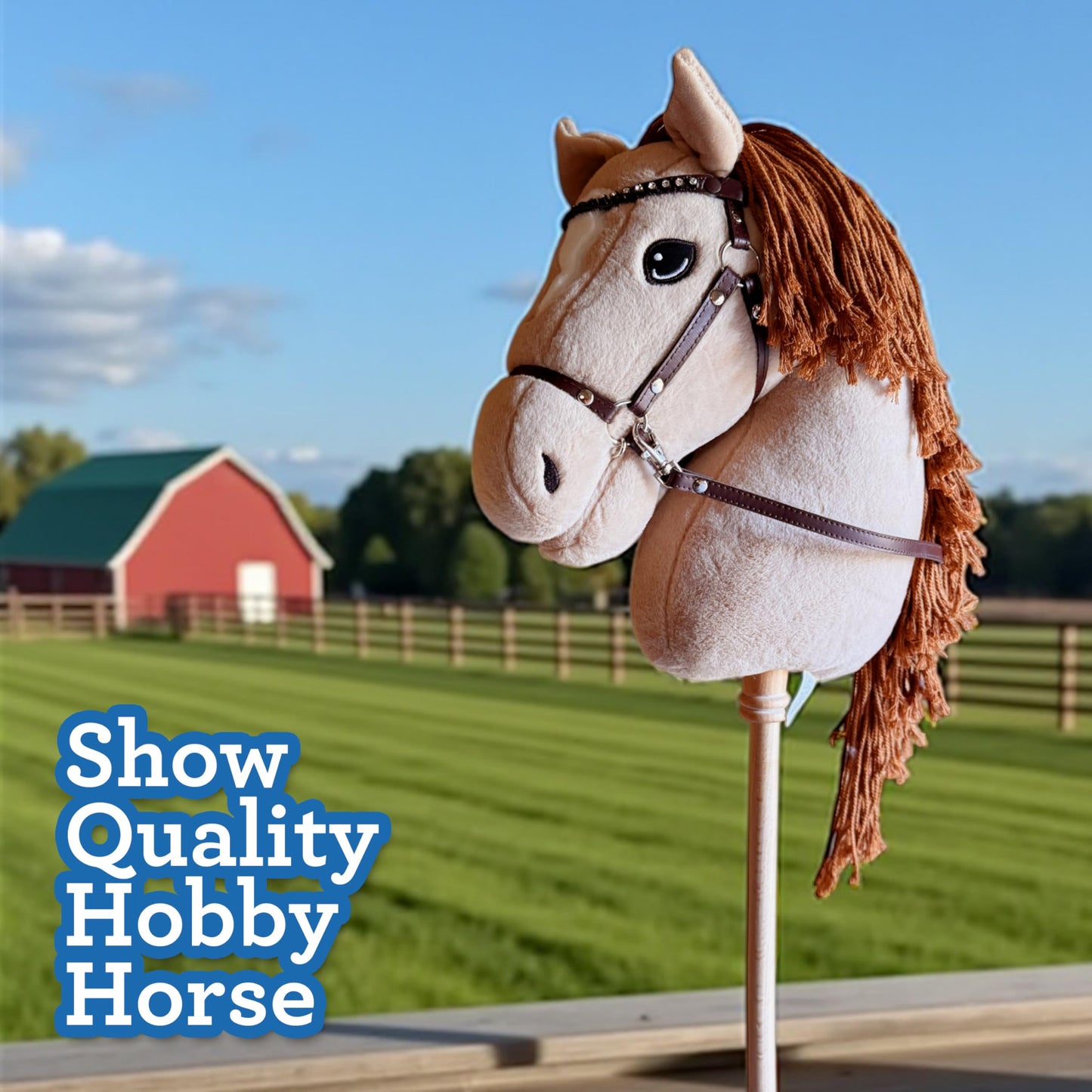 Playful Minds Large Hobby Horse – Show-Quality Plush with Rhinestone Bridle
