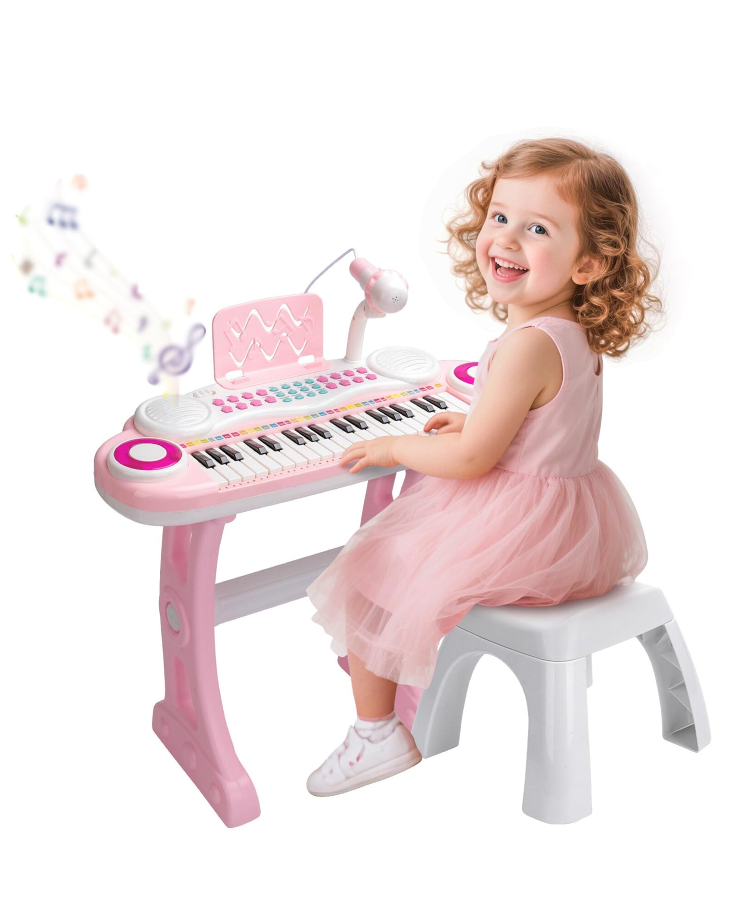 PLAYFULBAY 37-Key Kids Piano with Microphone & Stool
