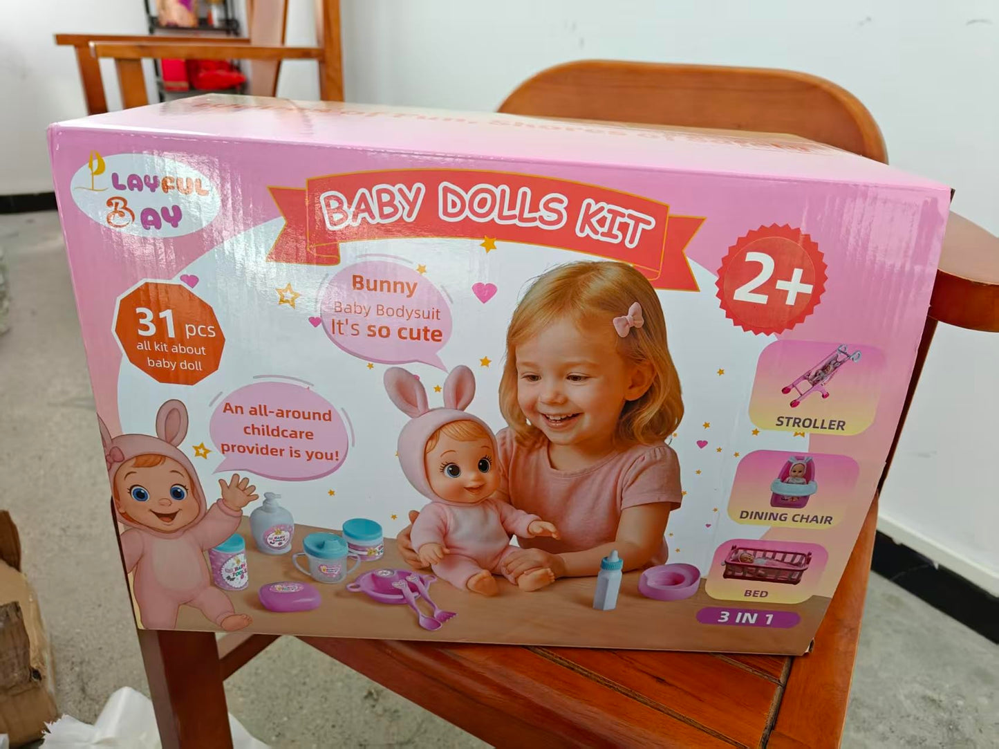 PLAYFULBAY 31-Piece Baby Doll Playset with Stroller, Crib & High Chair – Imaginative Role-Play Gift for Ages 2+