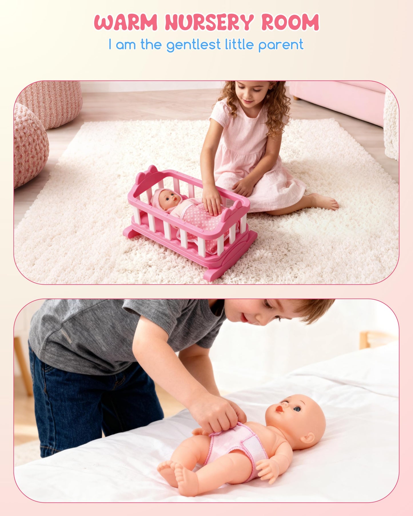 PLAYFULBAY 31-Piece Baby Doll Playset with Stroller, Crib & High Chair – Imaginative Role-Play Gift for Ages 2+