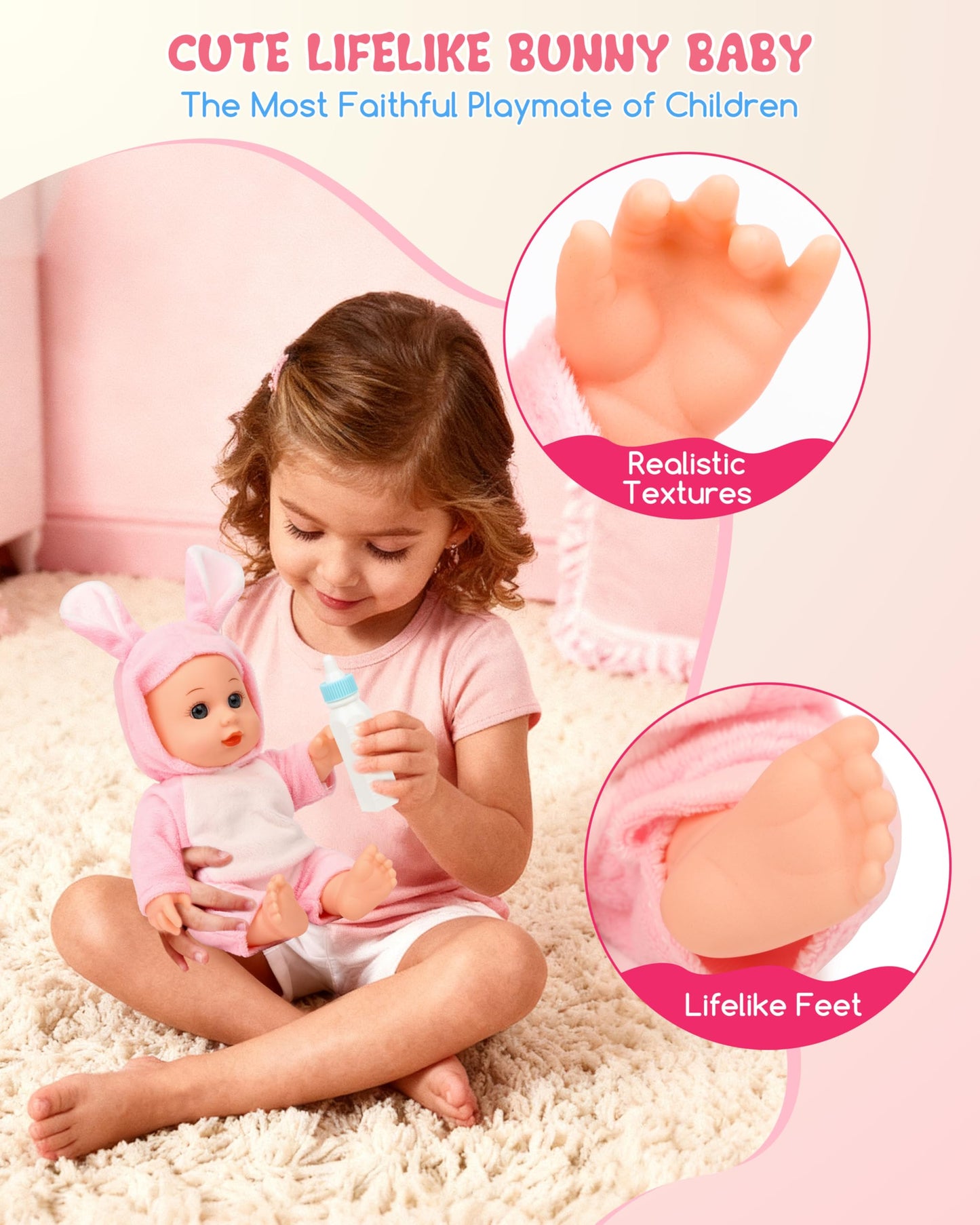 PLAYFULBAY 31-Piece Baby Doll Playset with Stroller, Crib & High Chair – Imaginative Role-Play Gift for Ages 2+