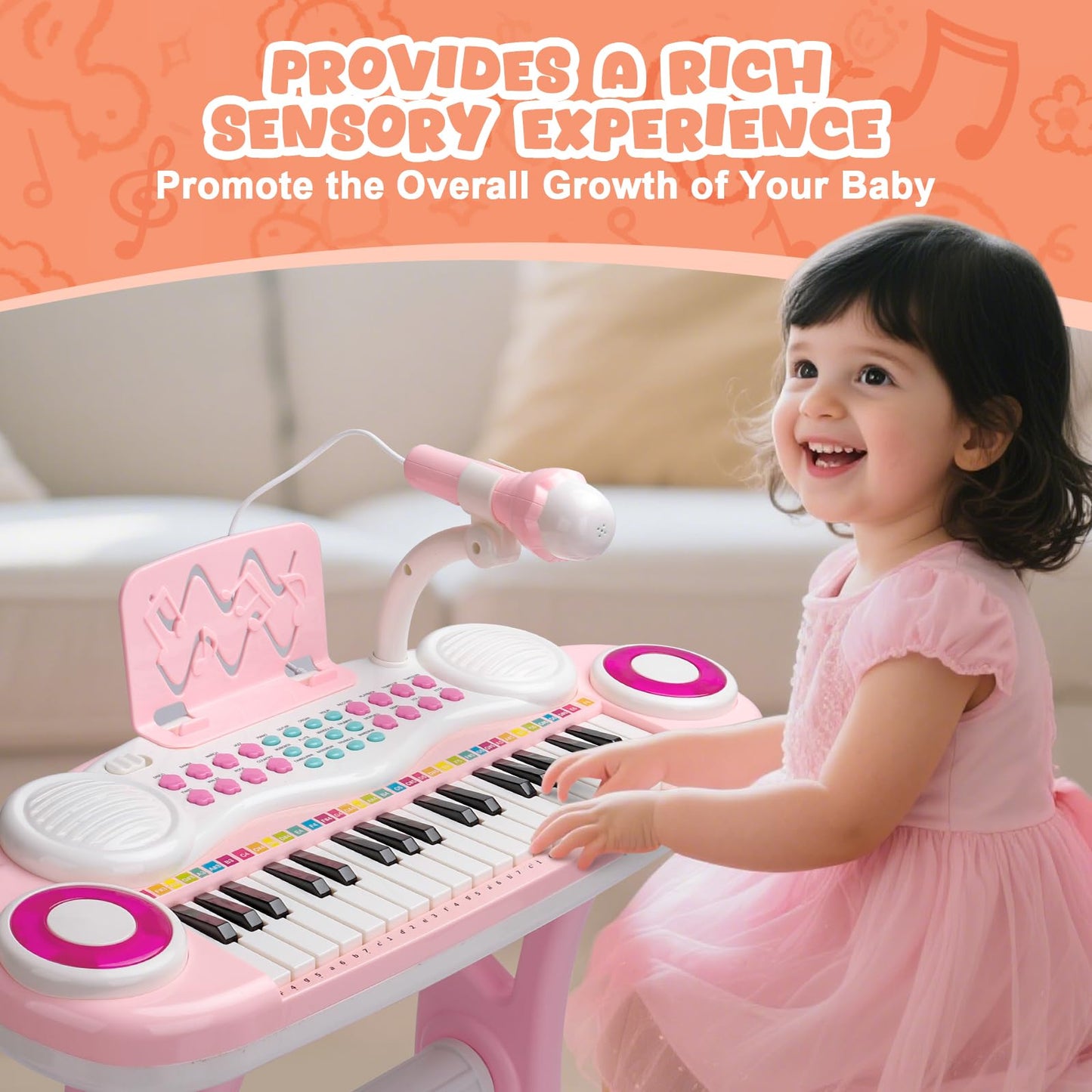 PLAYFULBAY 37-Key Kids Piano with Microphone & Stool