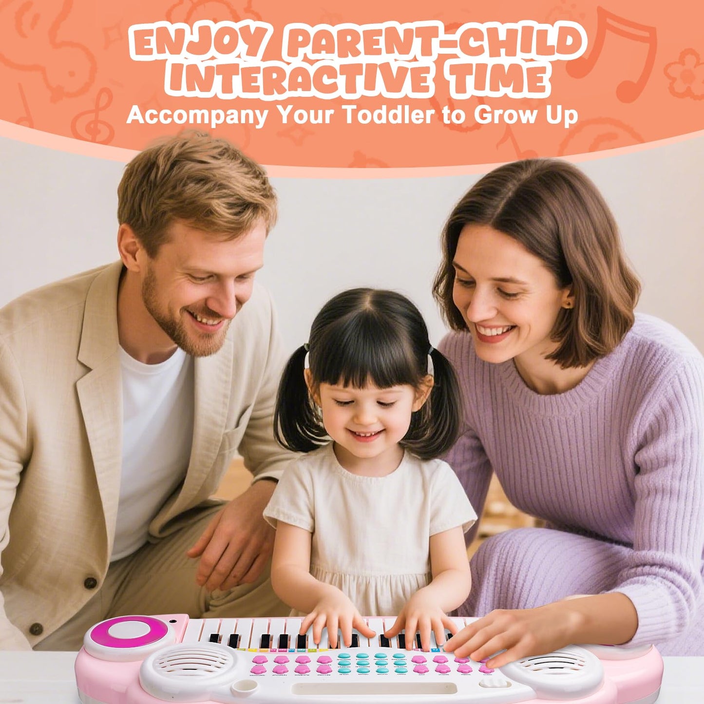 PLAYFULBAY 37-Key Kids Piano with Microphone & Stool