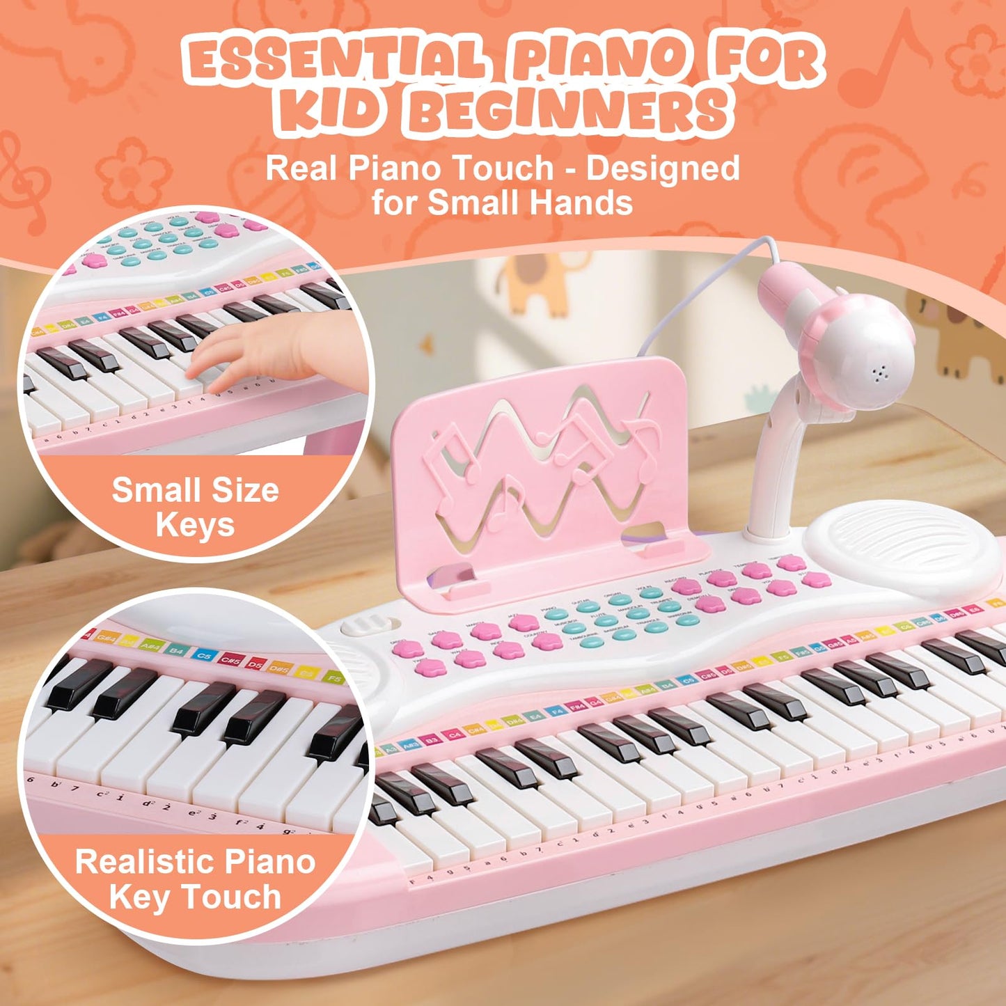 PLAYFULBAY 37-Key Kids Piano with Microphone & Stool
