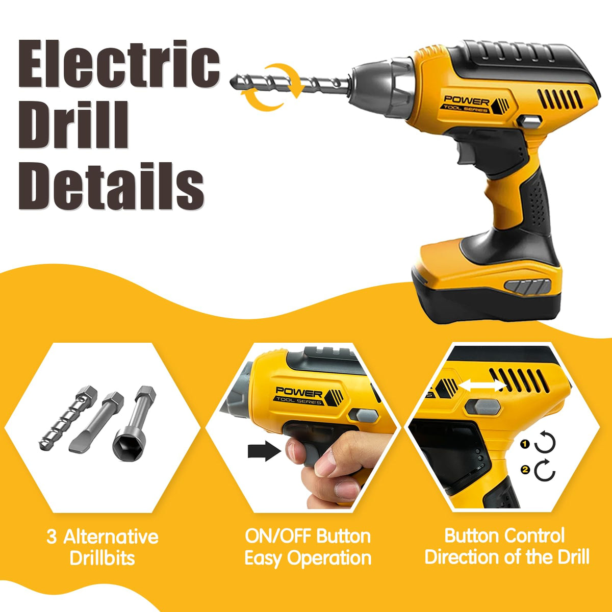 Playhiland Pretend Play Construction Kit with Electric Drill & Tool Box