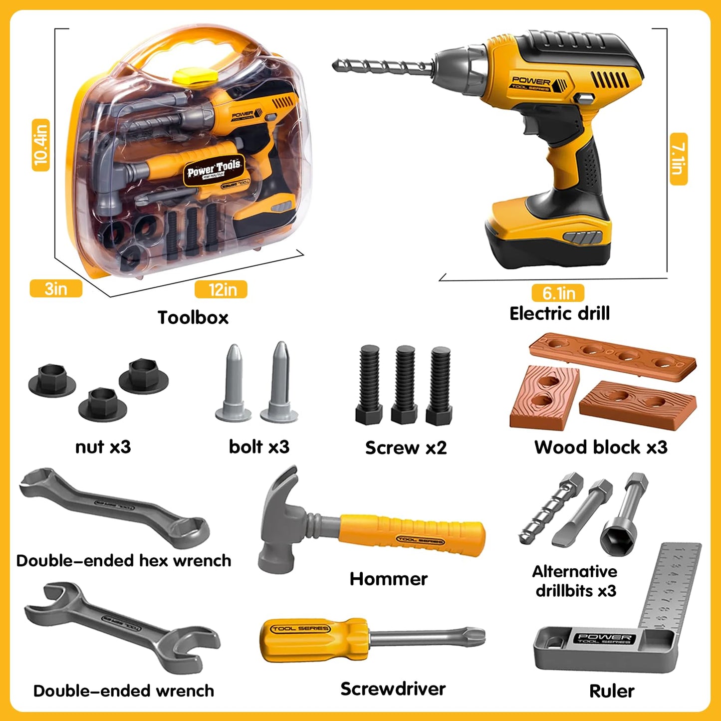 Playhiland Pretend Play Construction Kit with Electric Drill & Tool Box