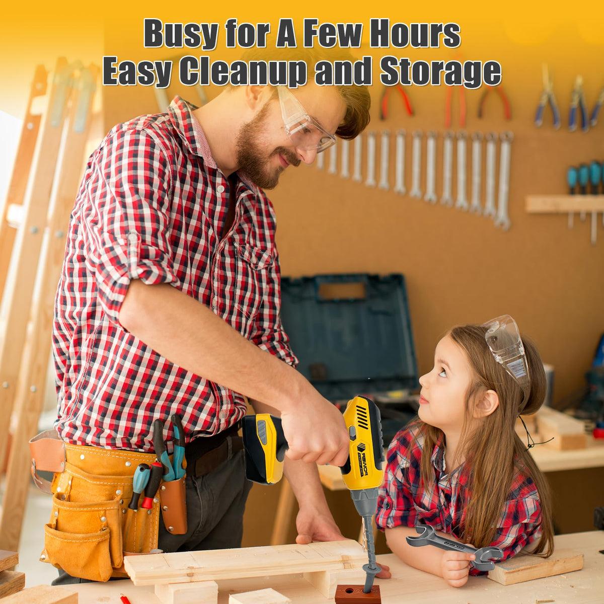 Playhiland Pretend Play Construction Kit with Electric Drill & Tool Box