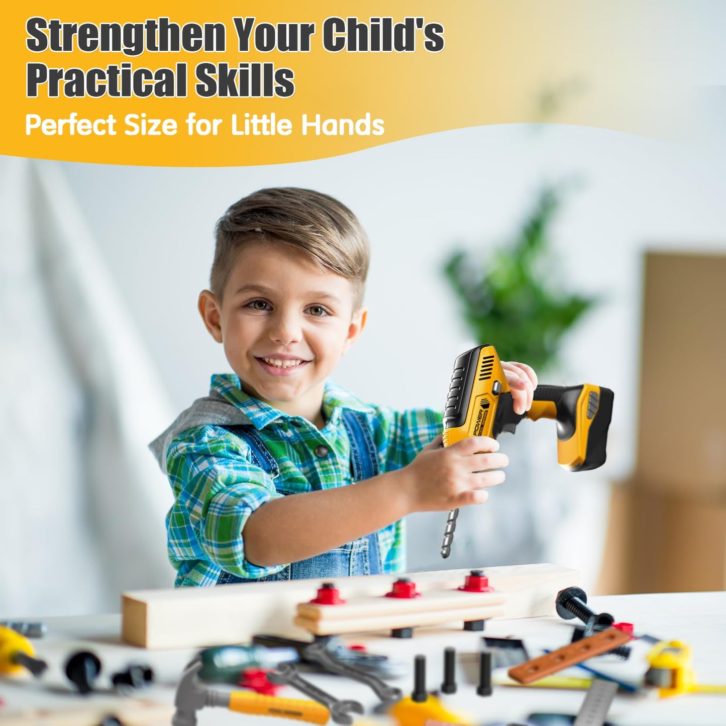 Playhiland Pretend Play Construction Kit with Electric Drill & Tool Box