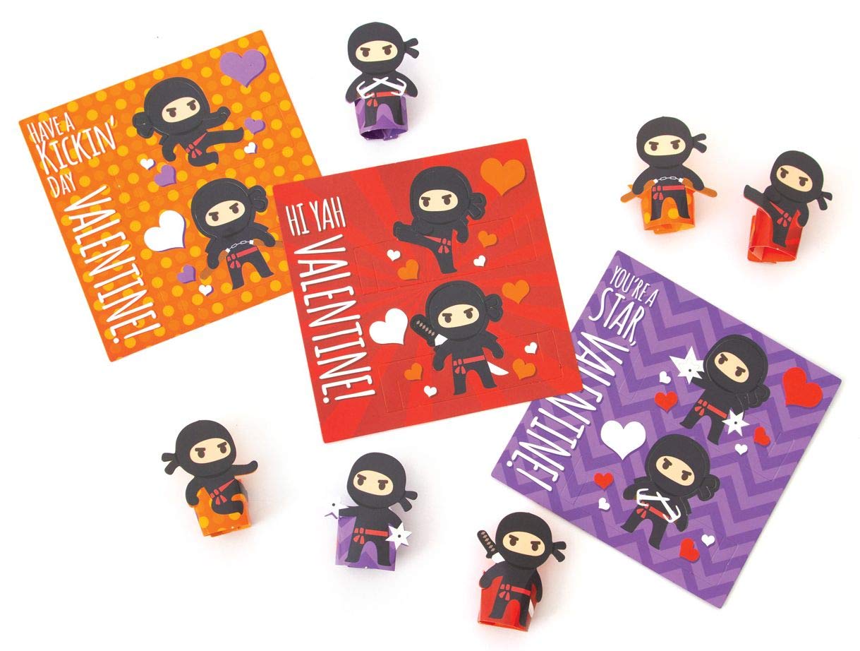 Playhouse Super Ninja Finger Puppets — 28 Card Valentine Box for Kids | Scratch & Sniff Fun