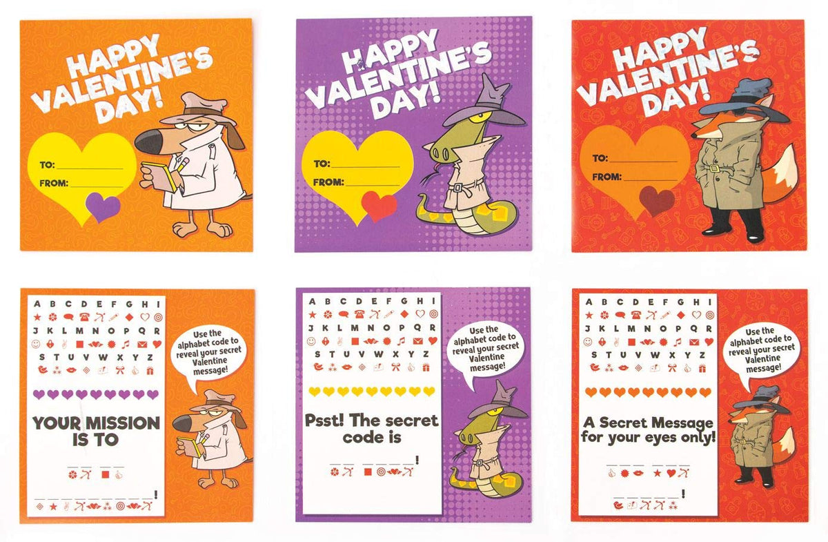 Playhouse Secret Codes Shiny Foil 28-Card Valentine Box with Envelopes for Kids