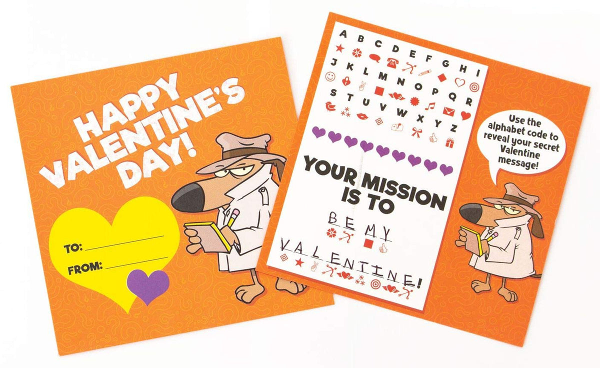 Playhouse Secret Codes Shiny Foil 28-Card Valentine Box with Envelopes for Kids