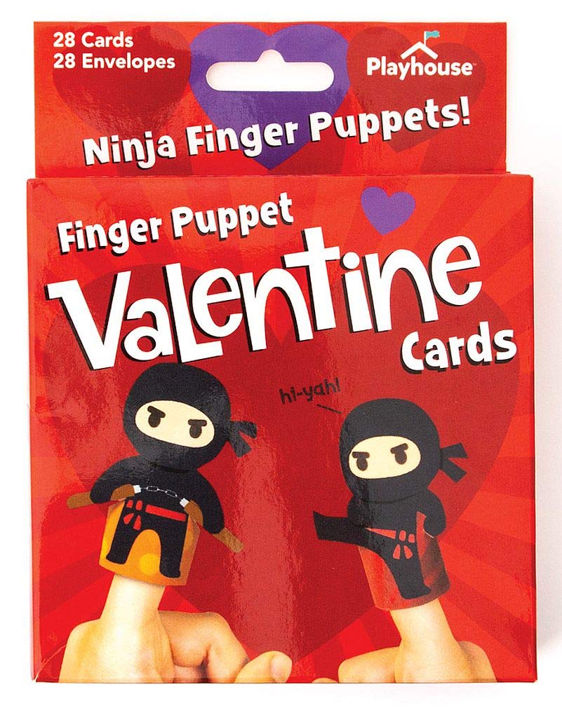 Playhouse Super Ninja Finger Puppets — 28 Card Valentine Box for Kids | Scratch & Sniff Fun
