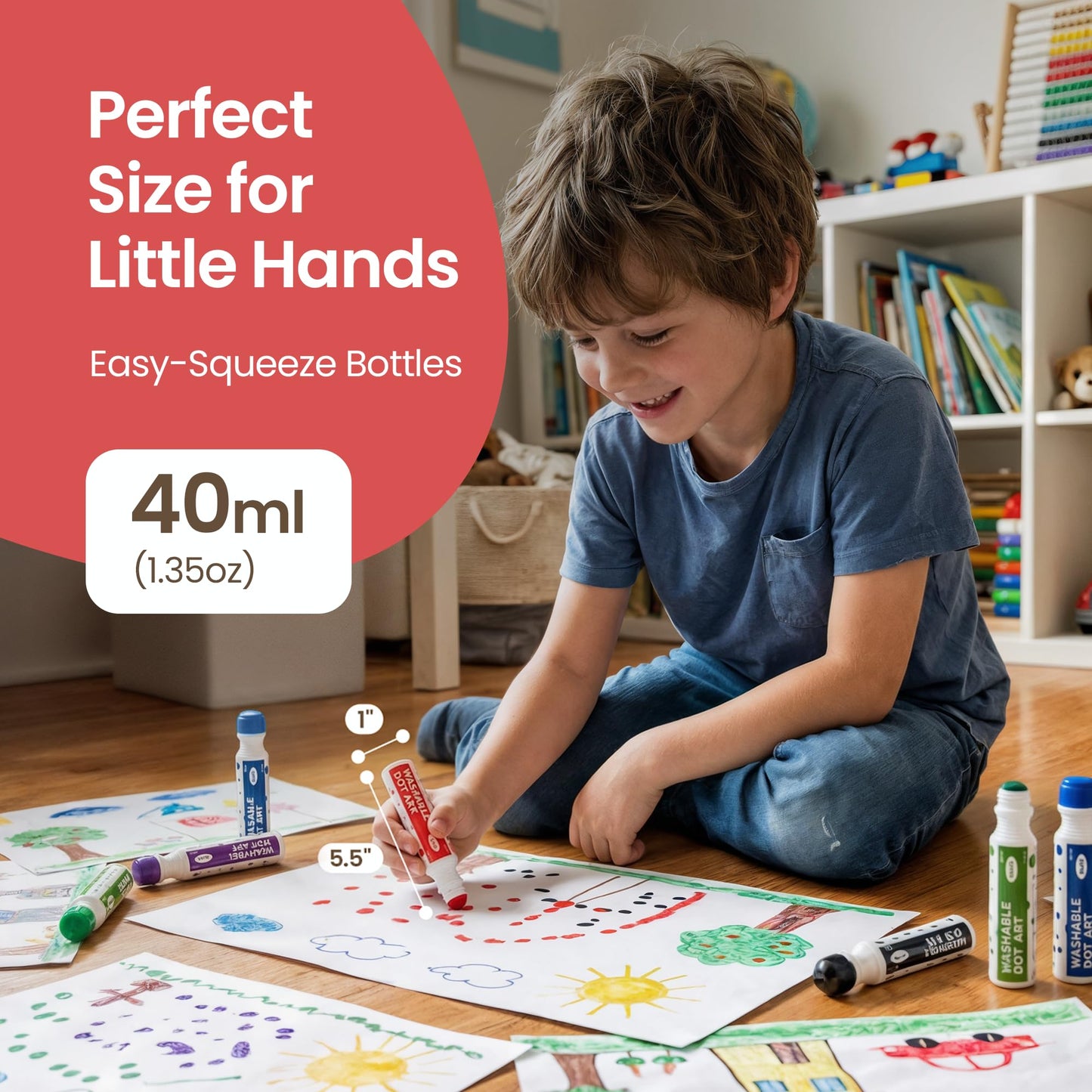 Playkidiz Darice Washable Dot Markers for Toddlers – 12 Colors, 40ml Each, Water-Based