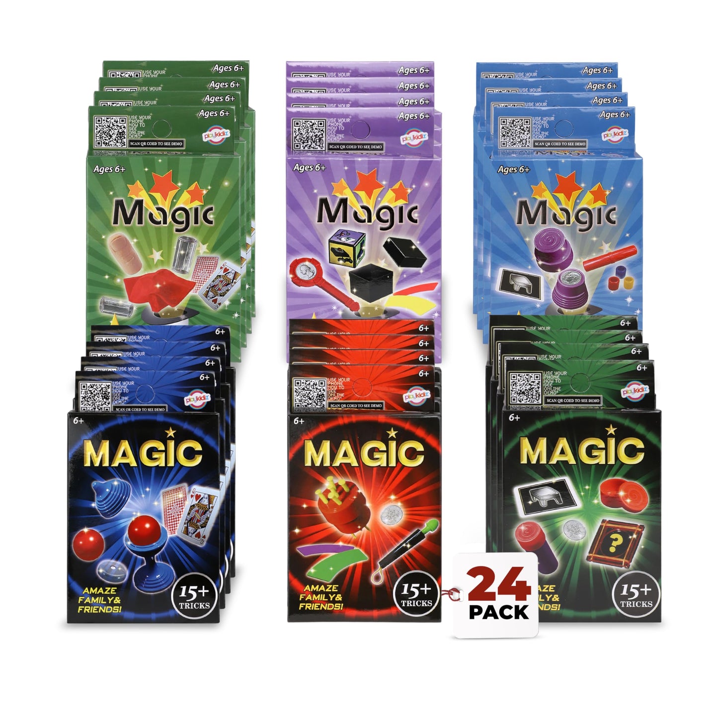 Playkidz 24 Packs of Magic Tricks for Kids – 15 Tricks per Pack, Portable Party Set