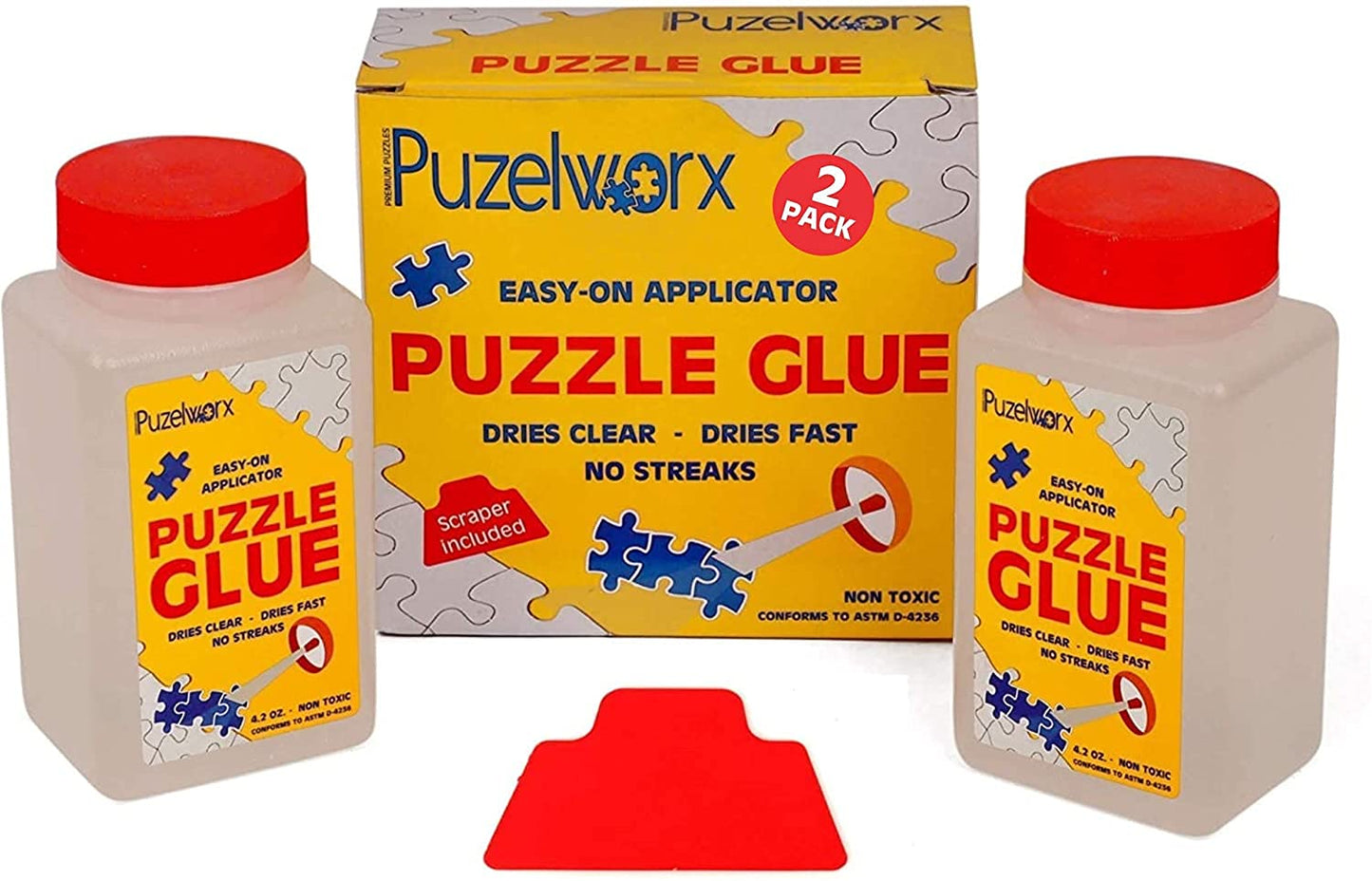 Playkidz PuzzleWorx Glue — 2x 4.2 oz, Easy-On Applicator, Clear Non-Toxic Glue for 1000/1500/2000-Piece Puzzles