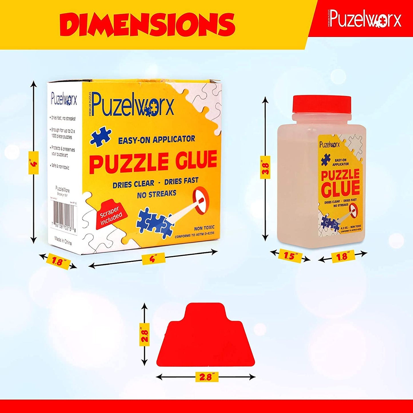 Playkidz PuzzleWorx Glue — 2x 4.2 oz, Easy-On Applicator, Clear Non-Toxic Glue for 1000/1500/2000-Piece Puzzles