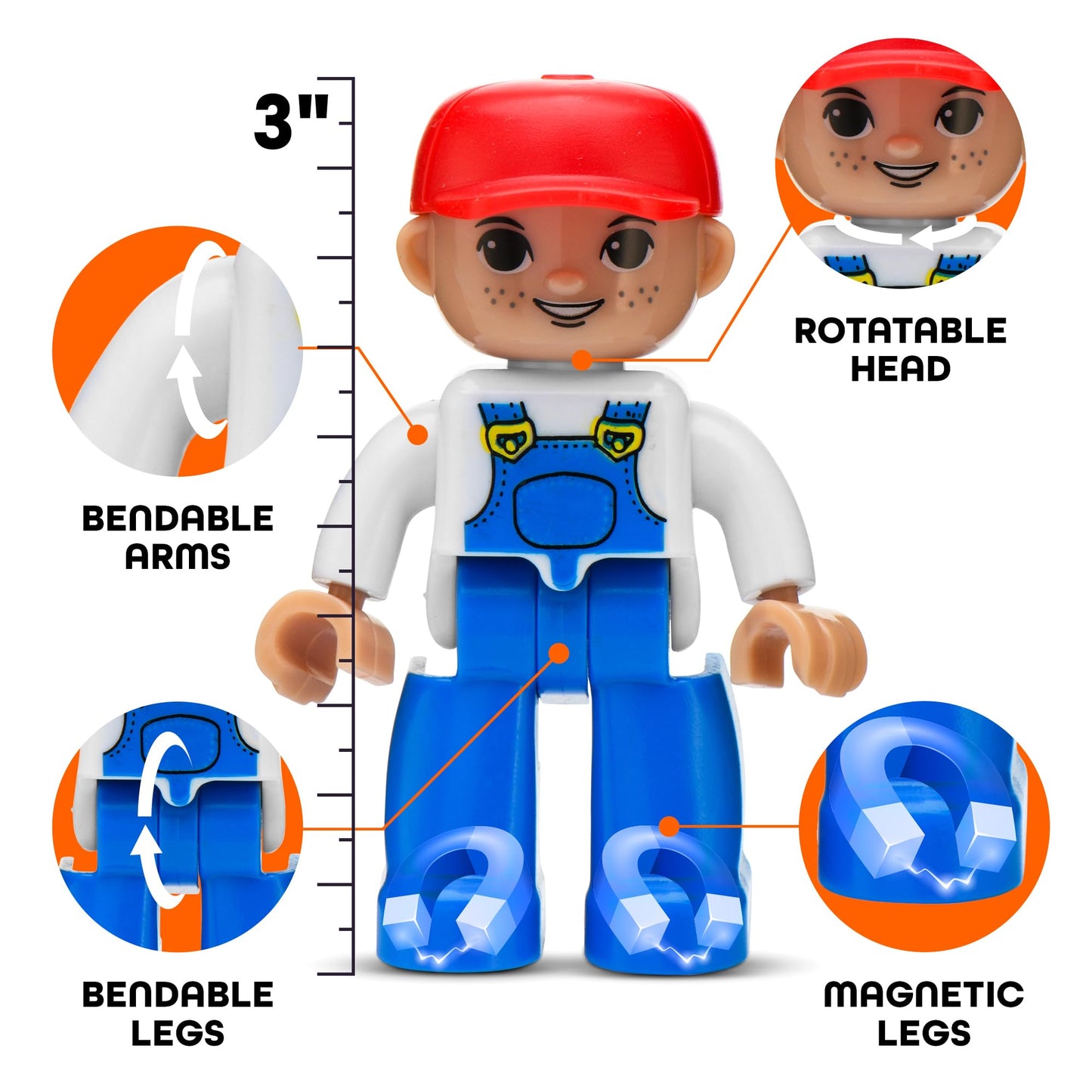 Playmags Large Magnetic Figures – 15-Piece Community Set for Magnetic Tiles & STEM Play
