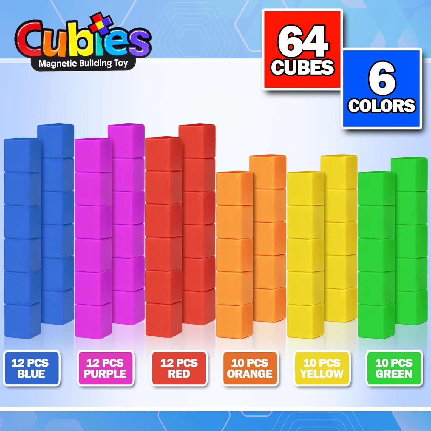 Playmags Magnetic Blocks Building Toy – 64pc STEM Set for Toddlers & Kids