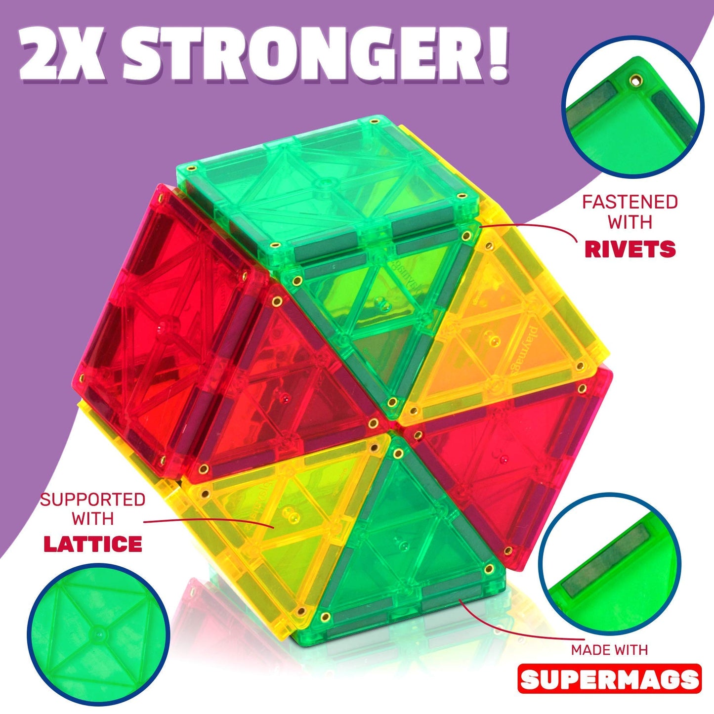 Playmags 150-Piece Magnetic Tiles Building Set – 3D Magnetic Blocks for STEM Learning