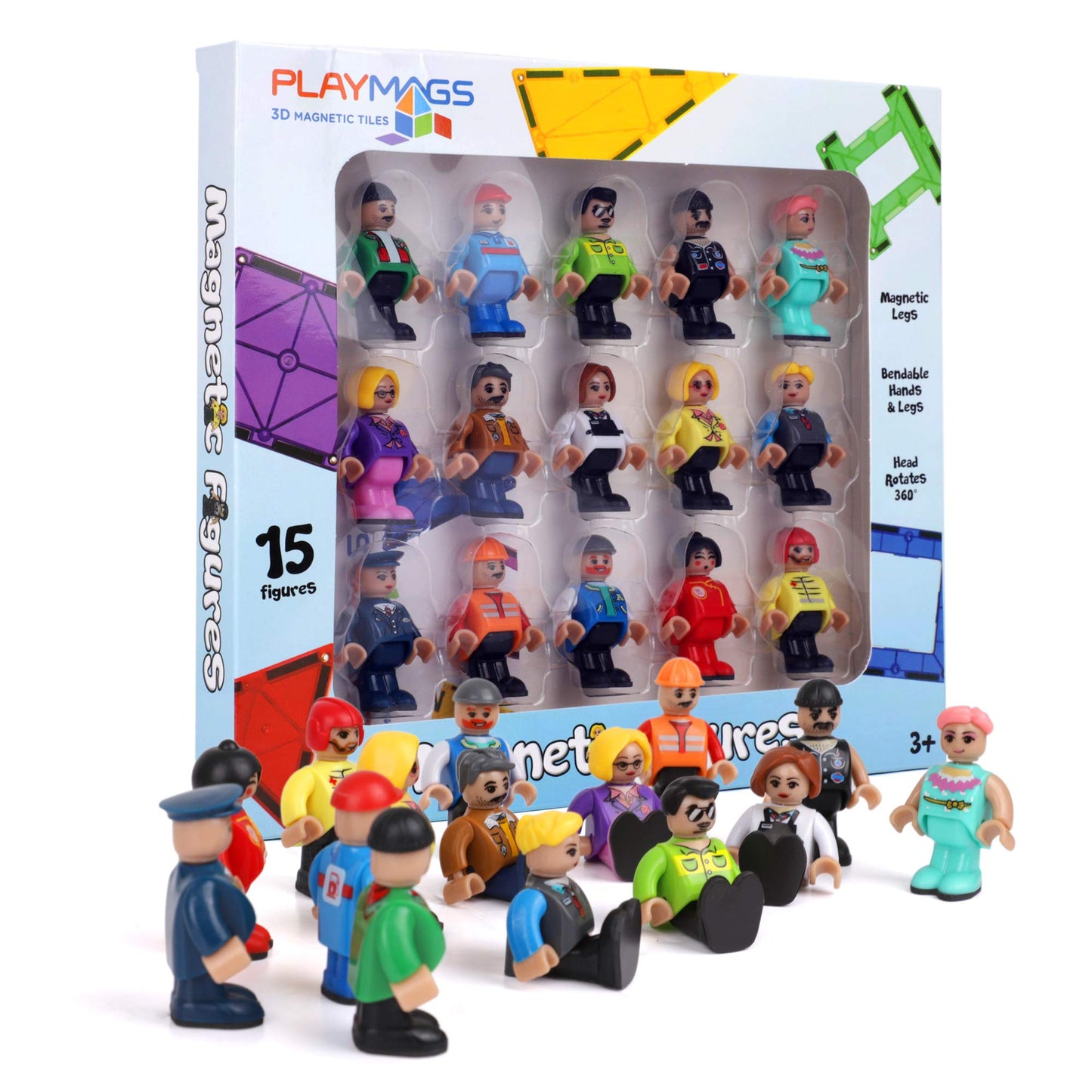 Playmags Magnetic Figures Community Set – 15-Piece Play People for Magnetic Tiles & STEM Learning