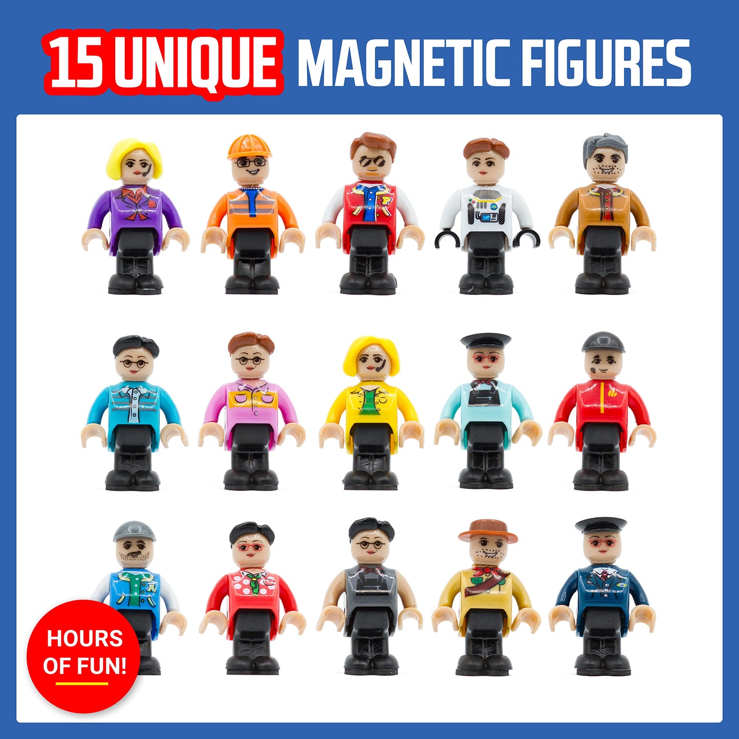 Playmags Magnetic Figures Community Set – 15-Piece Play People for Magnetic Tiles & STEM Learning